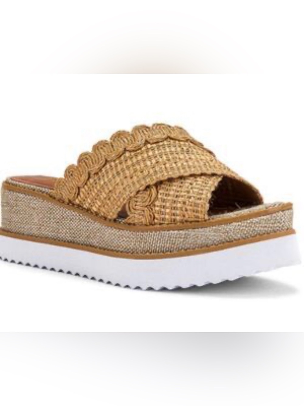 RAYE Tan Woven Platform Slide Wedges